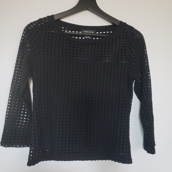 Trouve Black Perforated Top and Skirt, XS - Picture 3 of 5